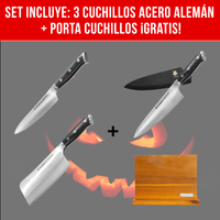 SET 3 CUCHILLOS ACERO ALEMÁN + PORTA CUCHILLOS ¡GRATIS!