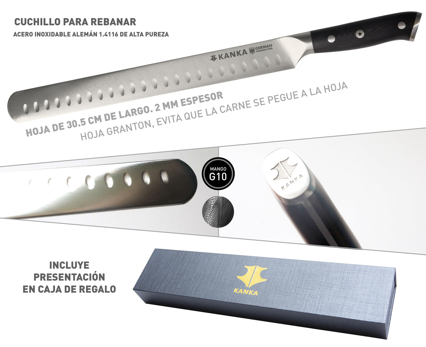 CUCHILLO PARA REBANAR 12" ACERO ALEMÁN