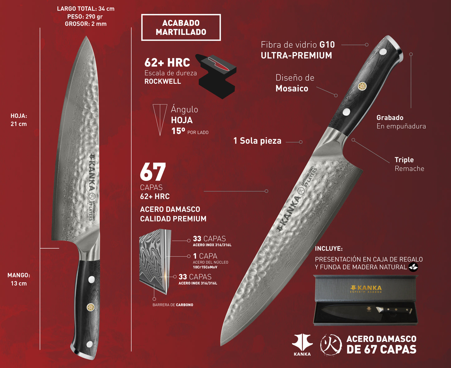 CUCHILLO ACERO DAMASCO (MARTILLADO)