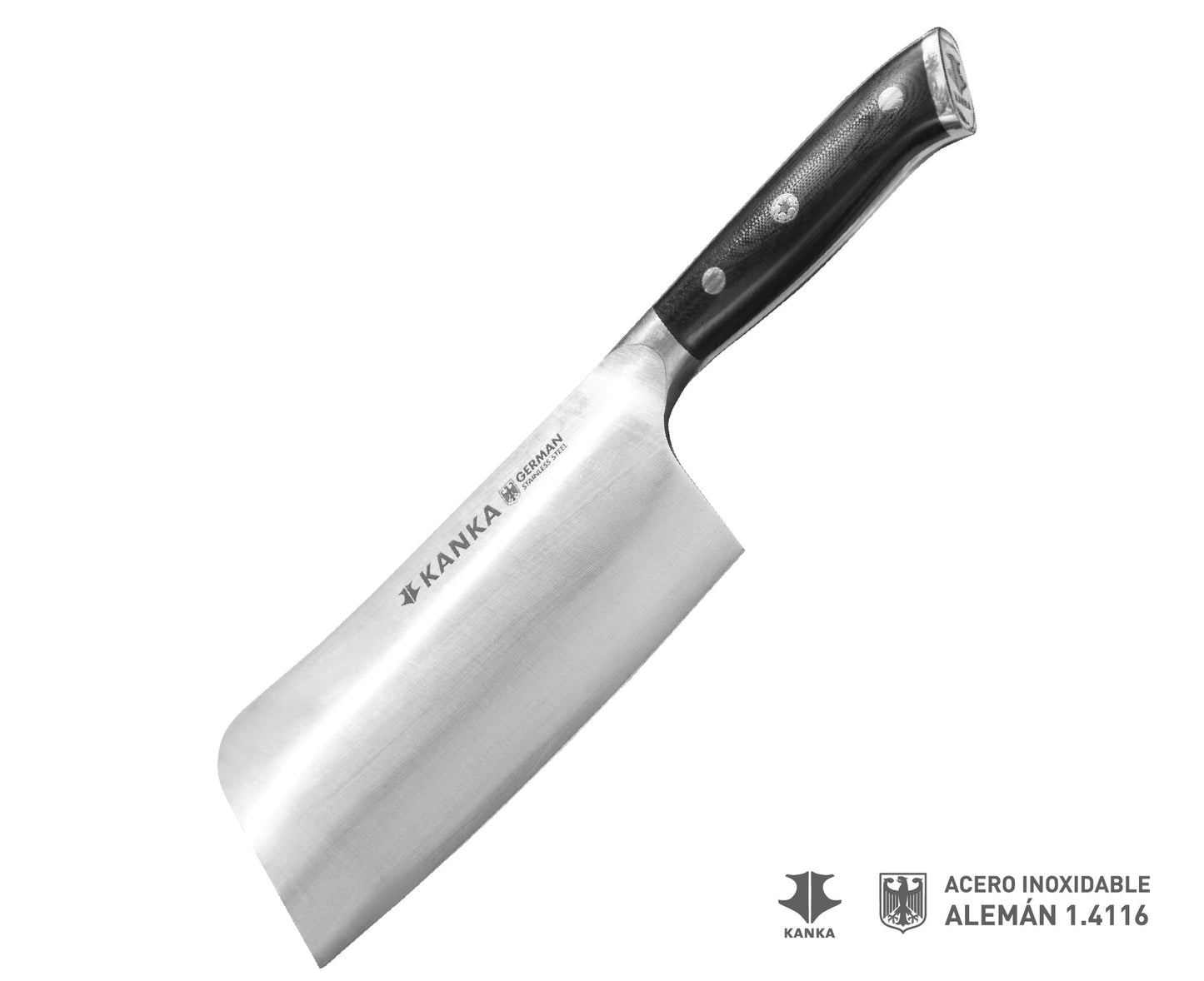 CUCHILLO CHEF 8" ALEMÁN + MULTI USO ALEMÁN + HACHA ALEMÁN + TABLA PARA CORTAR END-GRAIN