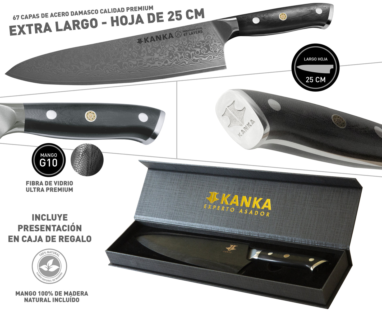 CUCHILLO ACERO DAMASCO XL - KANKA.cl 