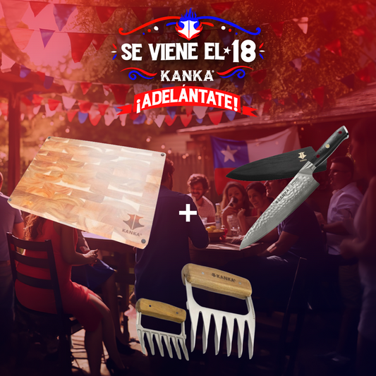 TABLA REVERSIBLE XL + CUCHILLO CHEF 8" DAMASCO + GARRAS