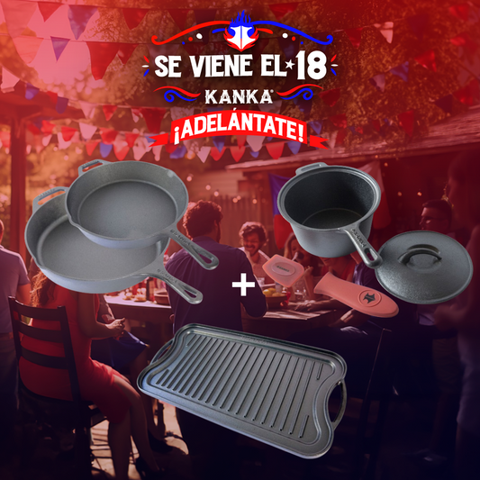 SET SARTENES + PLANCHA REVERSIBLE + OLLA SALSERA