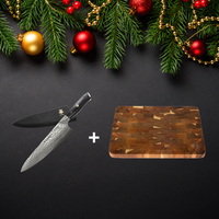 CUCHILLO CHEF 8" ACERO DAMASCO + TABLA END-GRAIN L