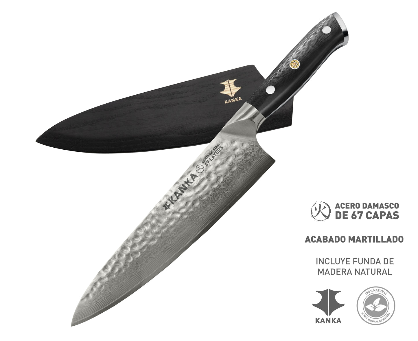 CUCHILLO DAMASCO CHEF 8" + CUCHILLO DAMASCO CHEF 10" + MULTIUSO DAMASCO + PIEDRA PARA AFILAR ¡GRATIS!