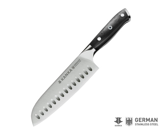 CUCHILLO SANTOKU ALEMÁN + CHAIRA MANGO G10 + TABLA REVERSIBLE