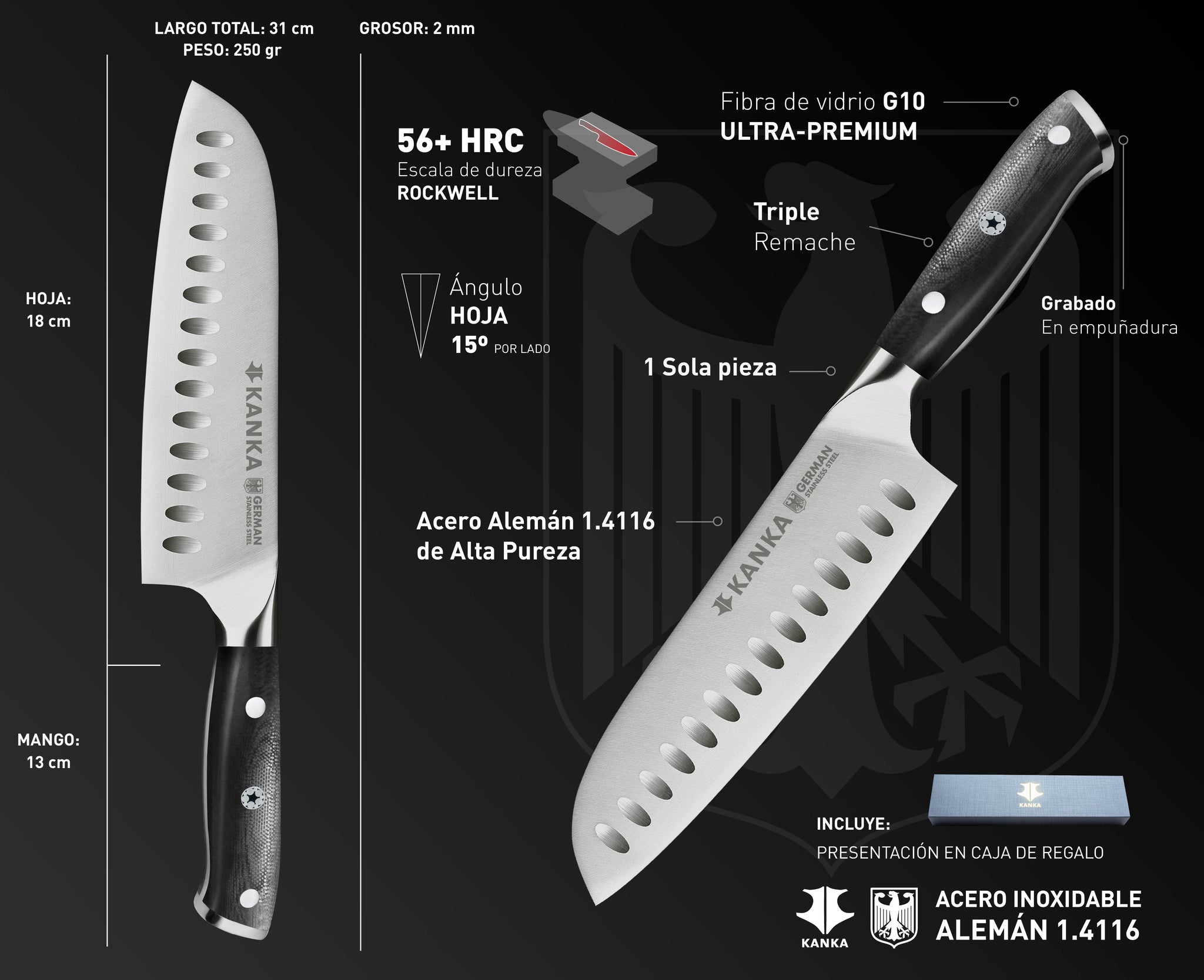 CUCHILLO SANTOKU ACERO ALEMAN
