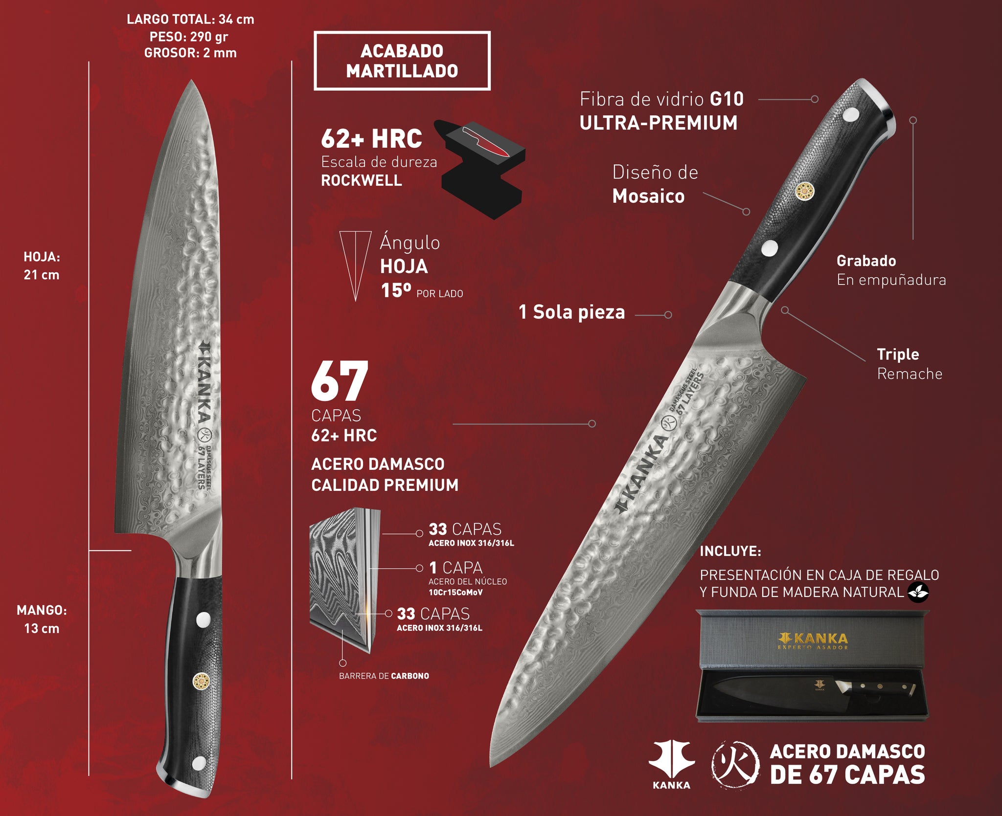 CUCHILLO ACERO DAMASCO (MARTILLADO)