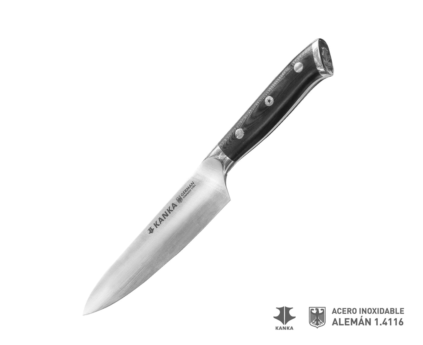 CUCHILLO MULTI USO ACERO ALEMÁN + CHAIRA (MANGO PAKKA)