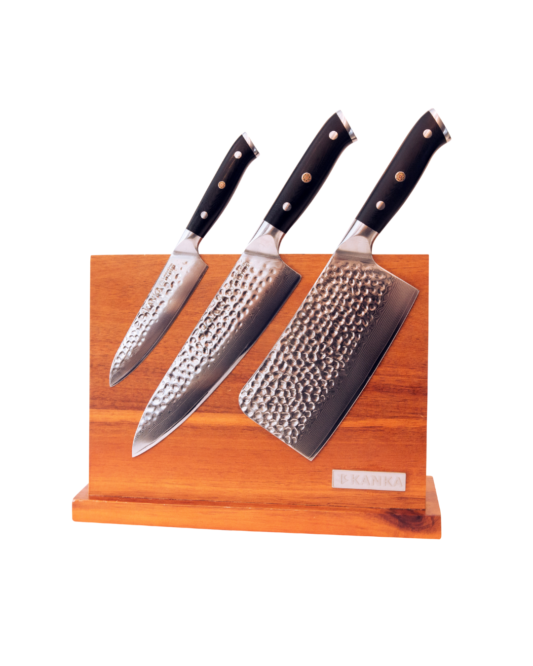 SET 3 CUCHILLOS ACERO DAMASCO + PORTA CUCHILLOS ¡GRATIS!