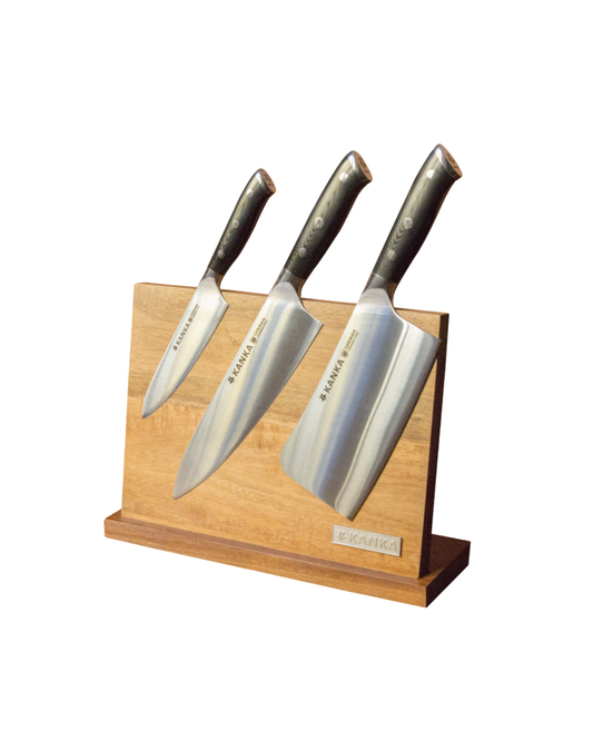 SET 3 CUCHILLOS ACERO ALEMÁN + PORTA CUCHILLOS ¡GRATIS!