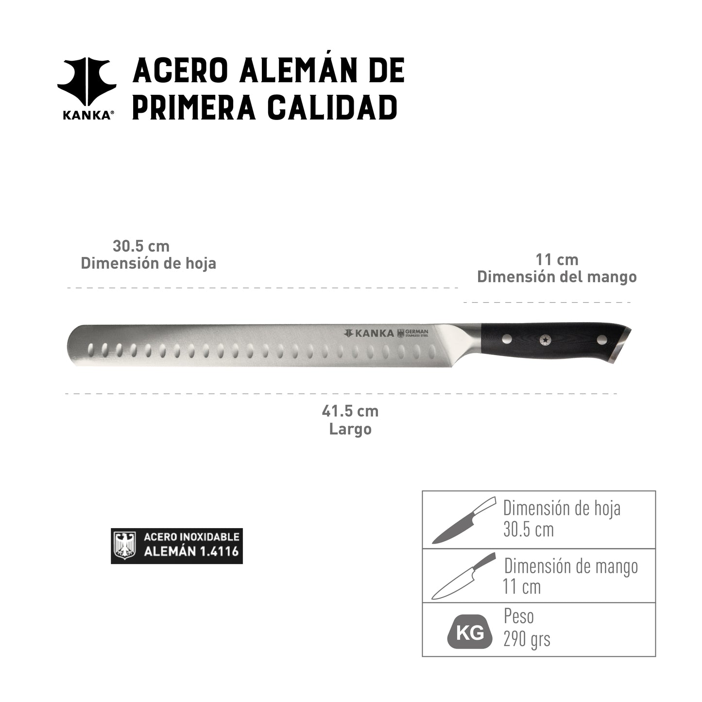 CUCHILLO PARA REBANAR 12" ACERO ALEMÁN