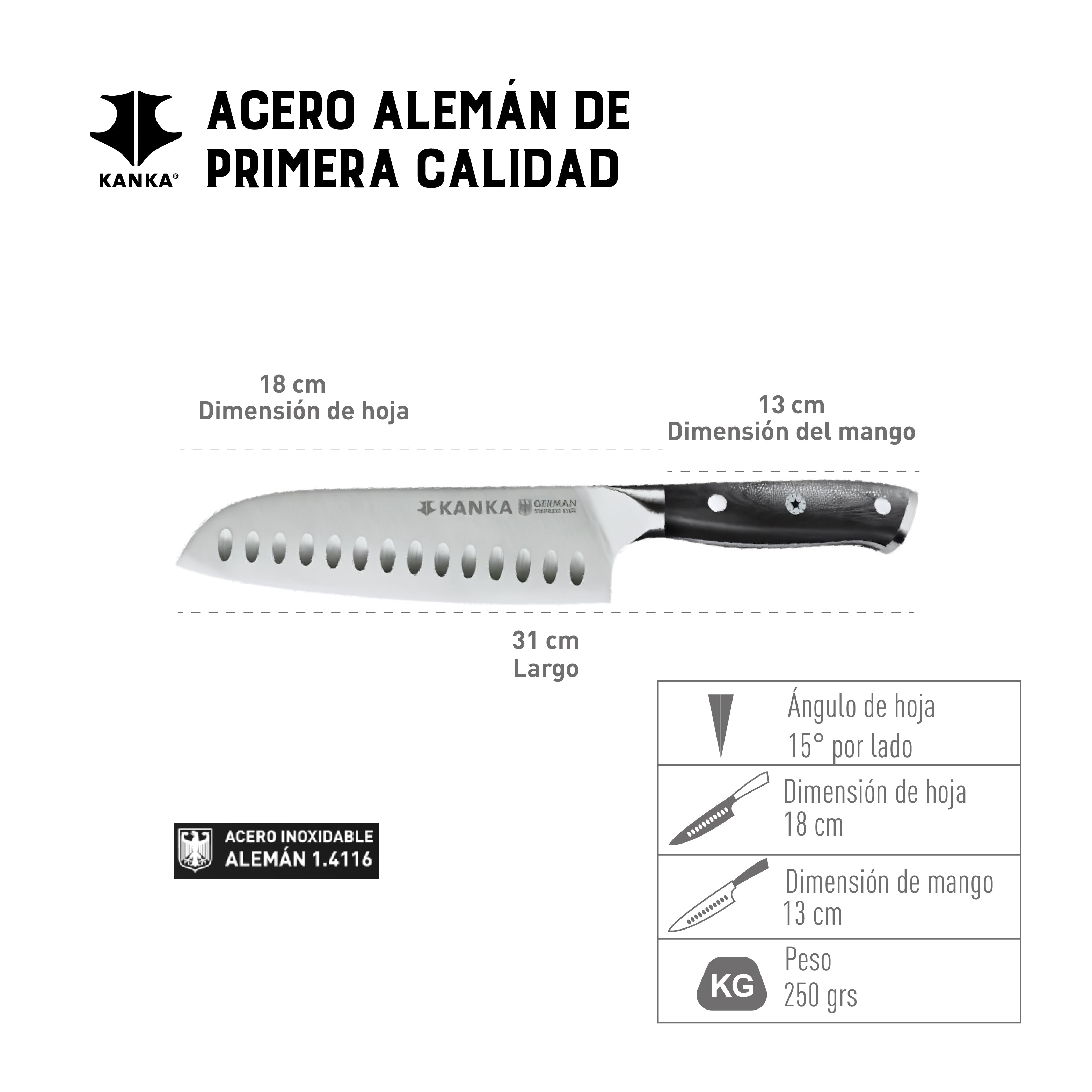 CUCHILLO SANTOKU ACERO ALEMAN