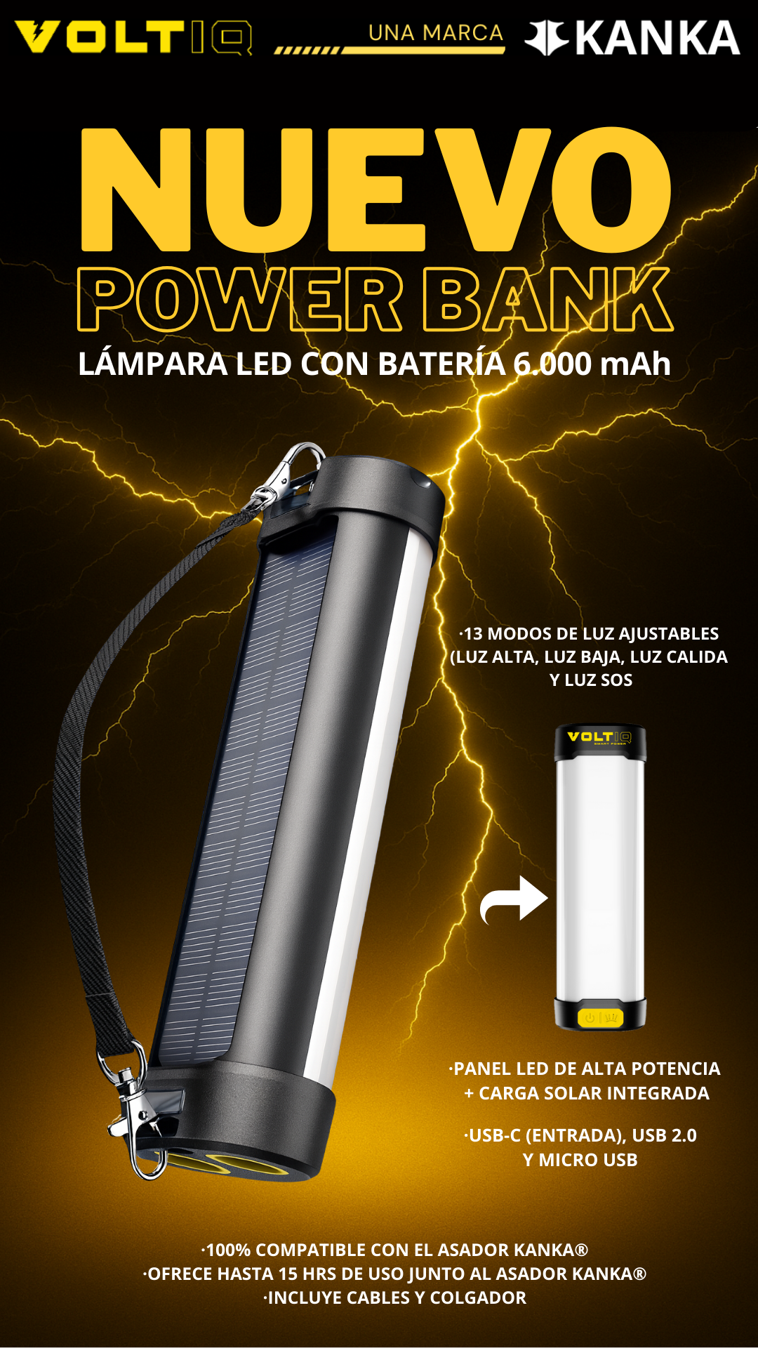 LÁMPARA LED CON BATERÍA 6.000 mAh