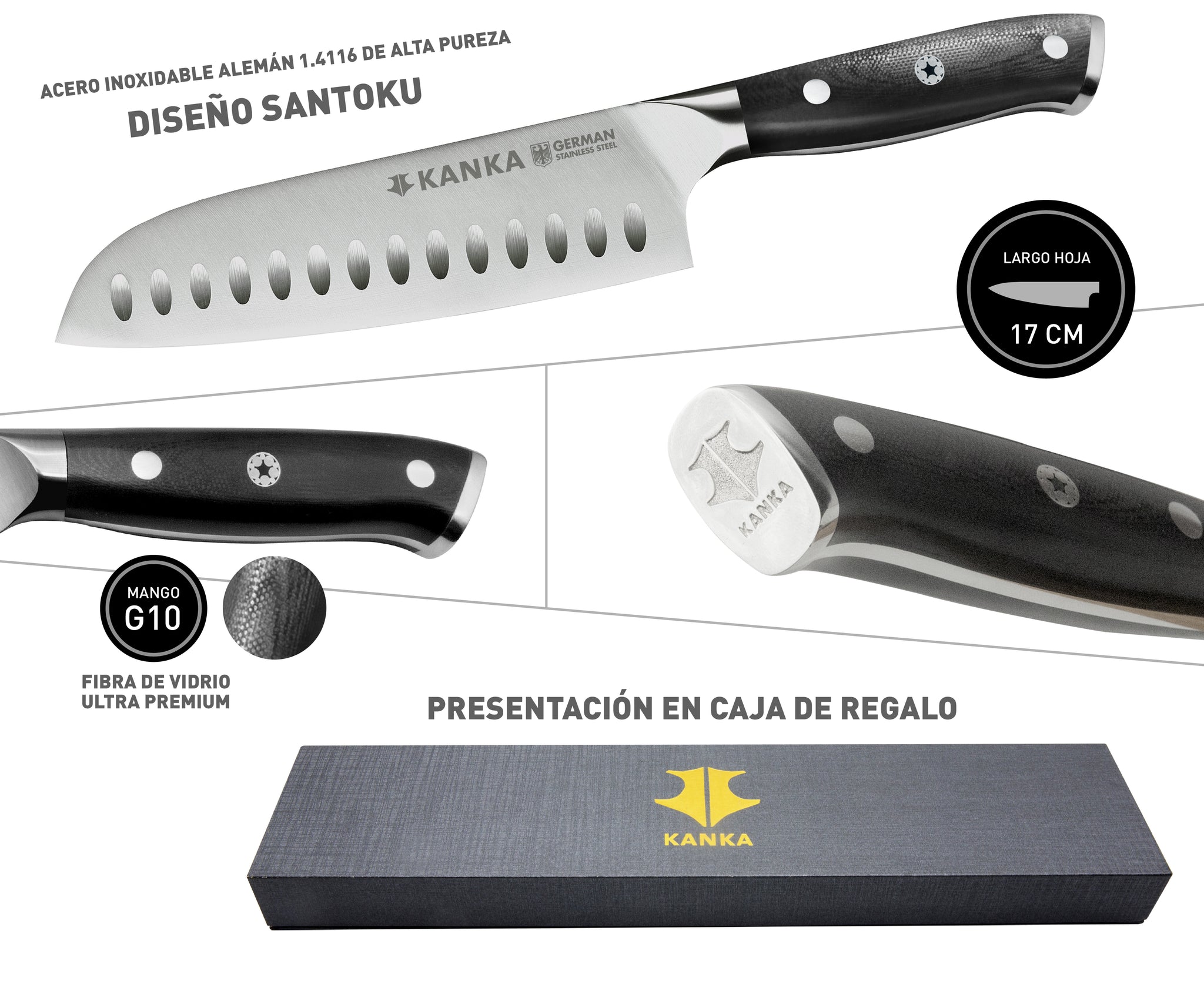 CUCHILLO SANTOKU ACERO ALEMAN - KANKA.cl 