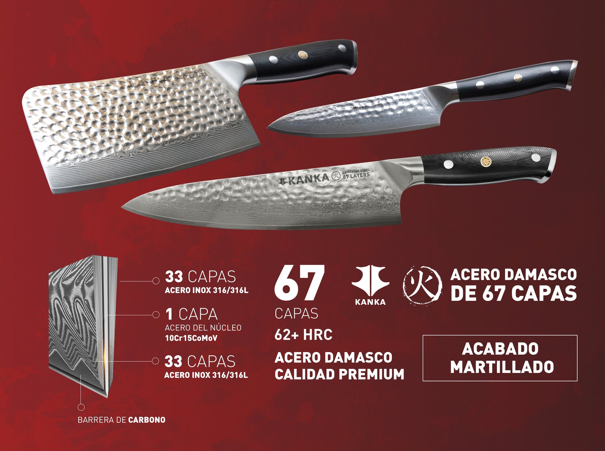 CUCHILLO MULTI USO ACERO DAMASCO (MARTILLADO)